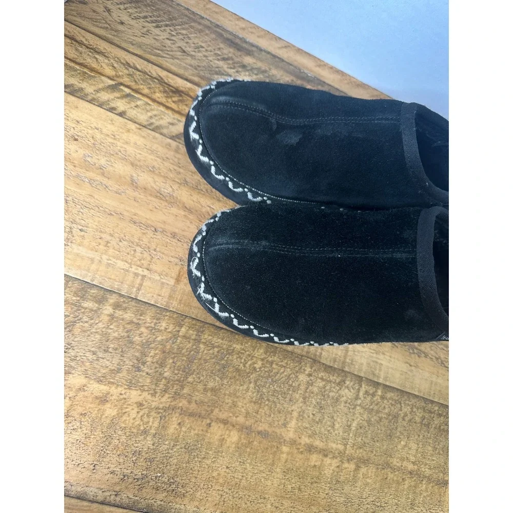 Bearpaw Youth Black‎ Suede Slippers Faux Fur Lined Size 4 Kids N18-4